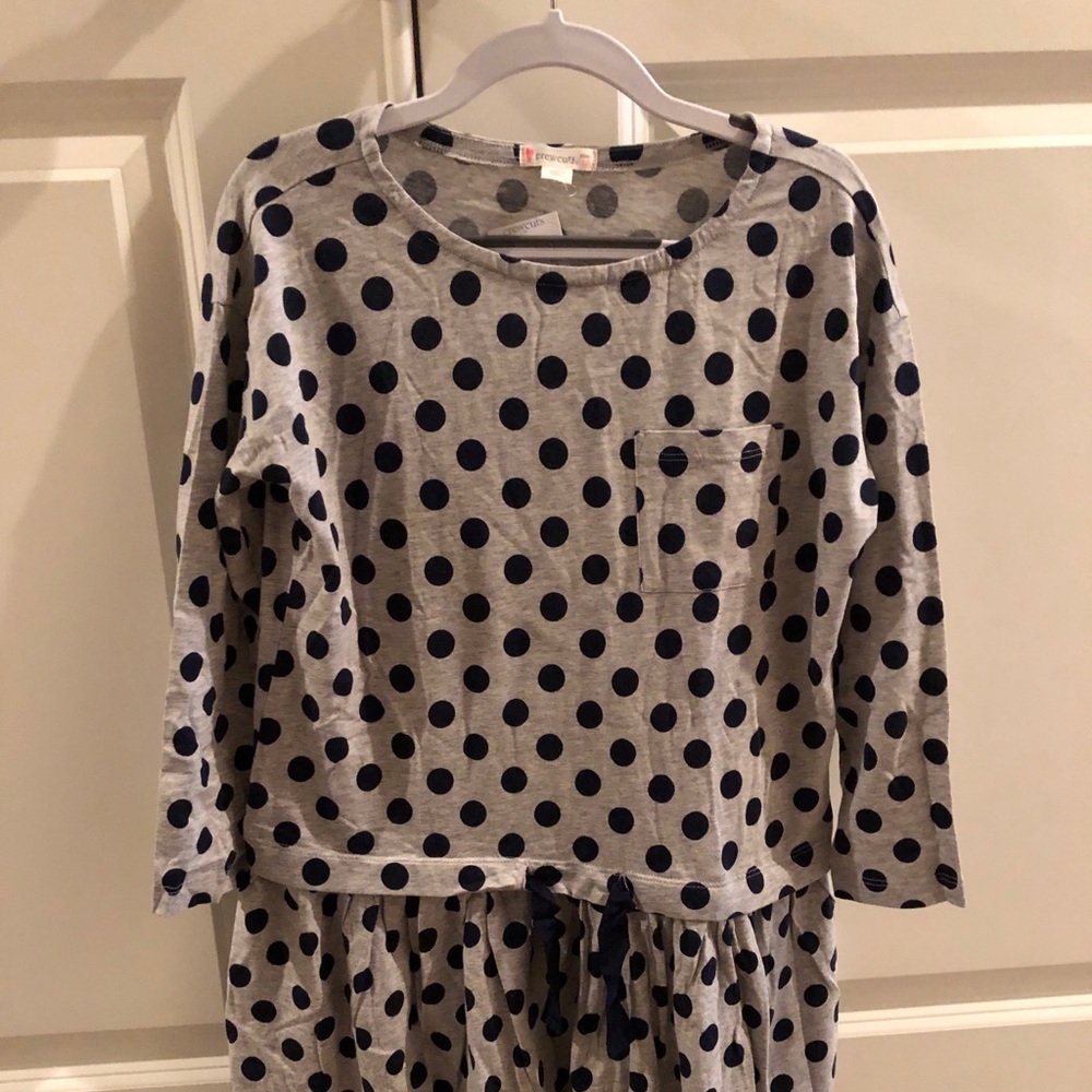 CrewCuts- Gray w/ Navy Polka Dot Drop Waist Dress